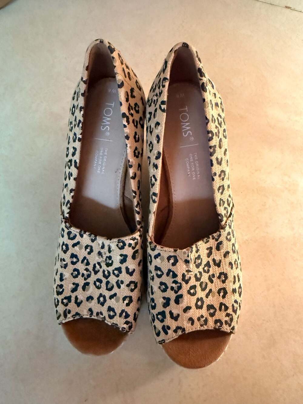 TOMS Women's Michelle Leopard Print Peep Toe Espadrille Wedge Shoes Size 8